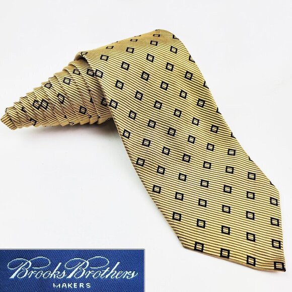 Brooks Brothers Makers Geometric Neck Tie Silk Cotton Textured 60" Gold Made USA - Picture 1 of 12